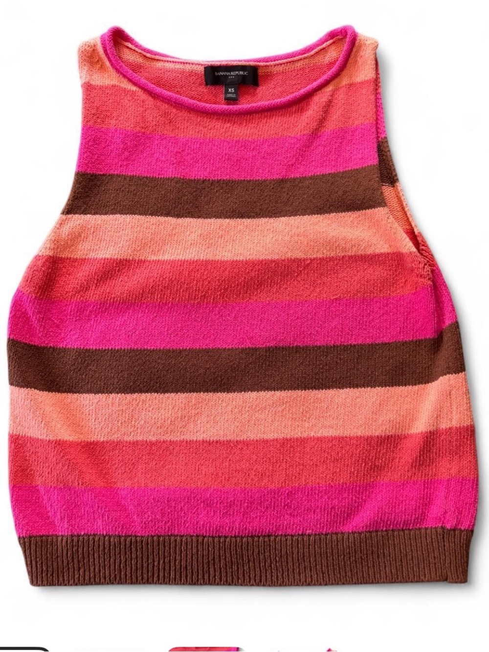 Banana Republic Pink, Coral & Brown Striped Sleeveless Knit Tank